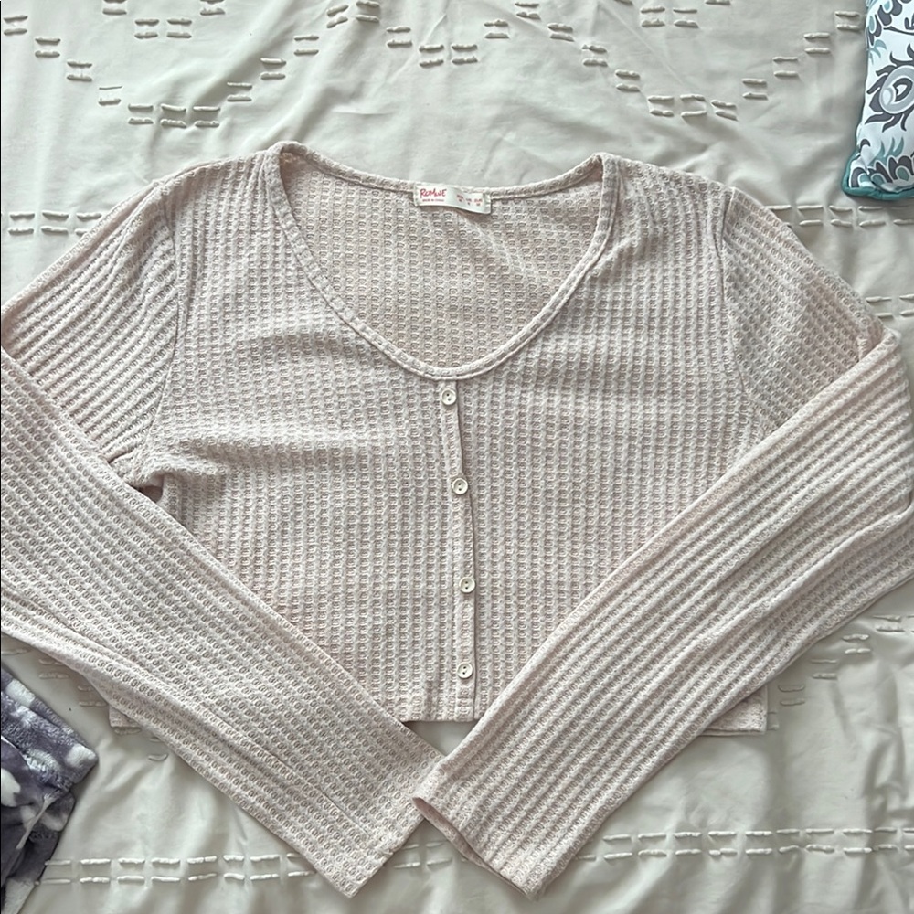 SHEIN Cream Ribbed Knit long sleeve